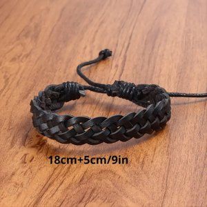 Men's Handmade woven leather bracelet, adjustable NWT
